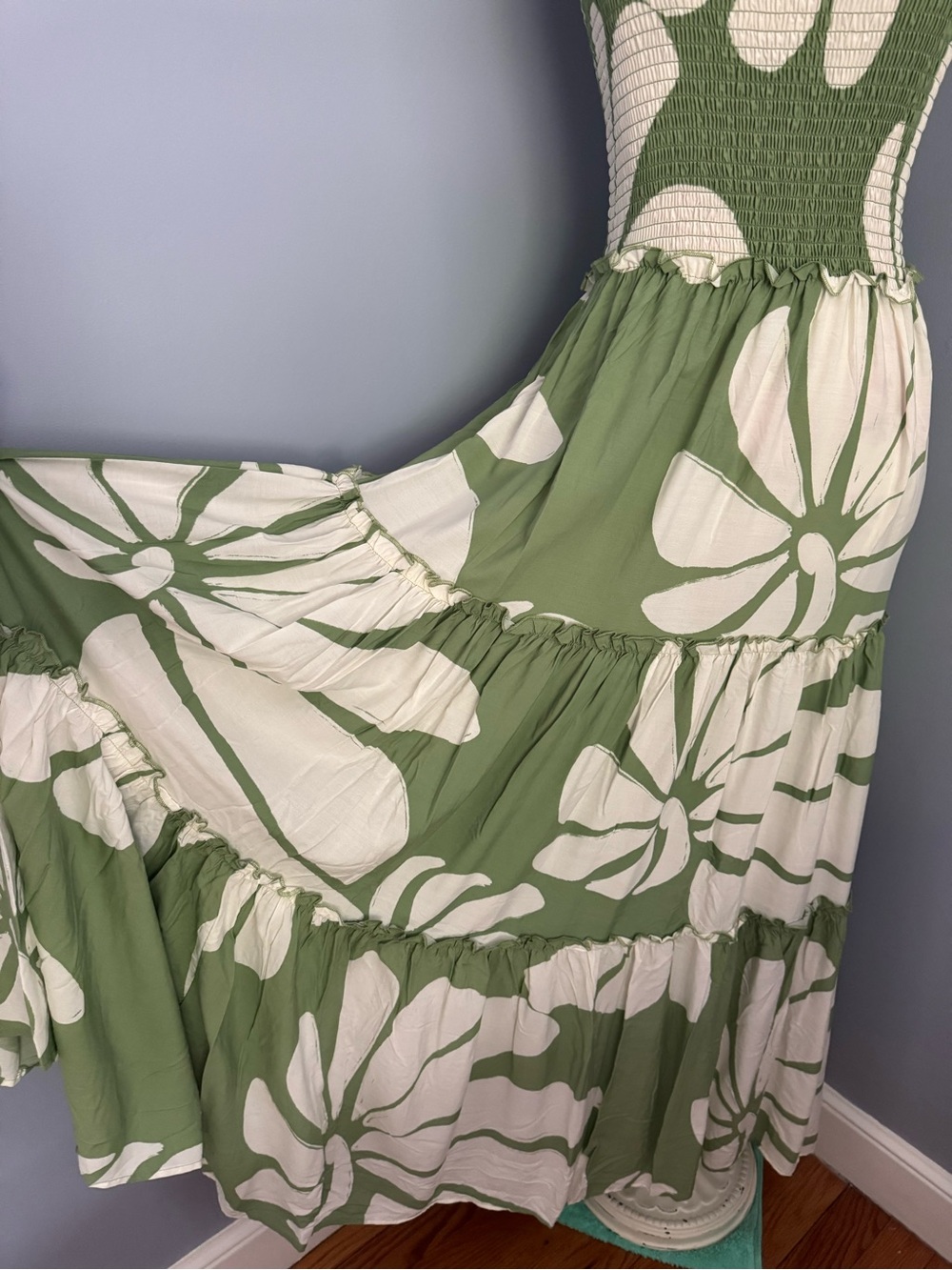Anthropologie Abel the Label Matcha Green and Cream Floral Smocked Maxi Dress - Picture 5 of 9